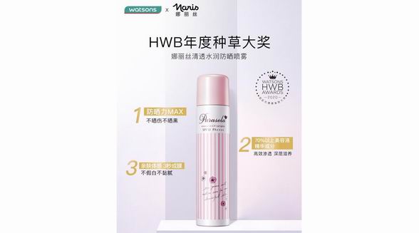 娜麗絲防曬噴霧，斬獲屈臣氏HWB國民級美妝大獎！